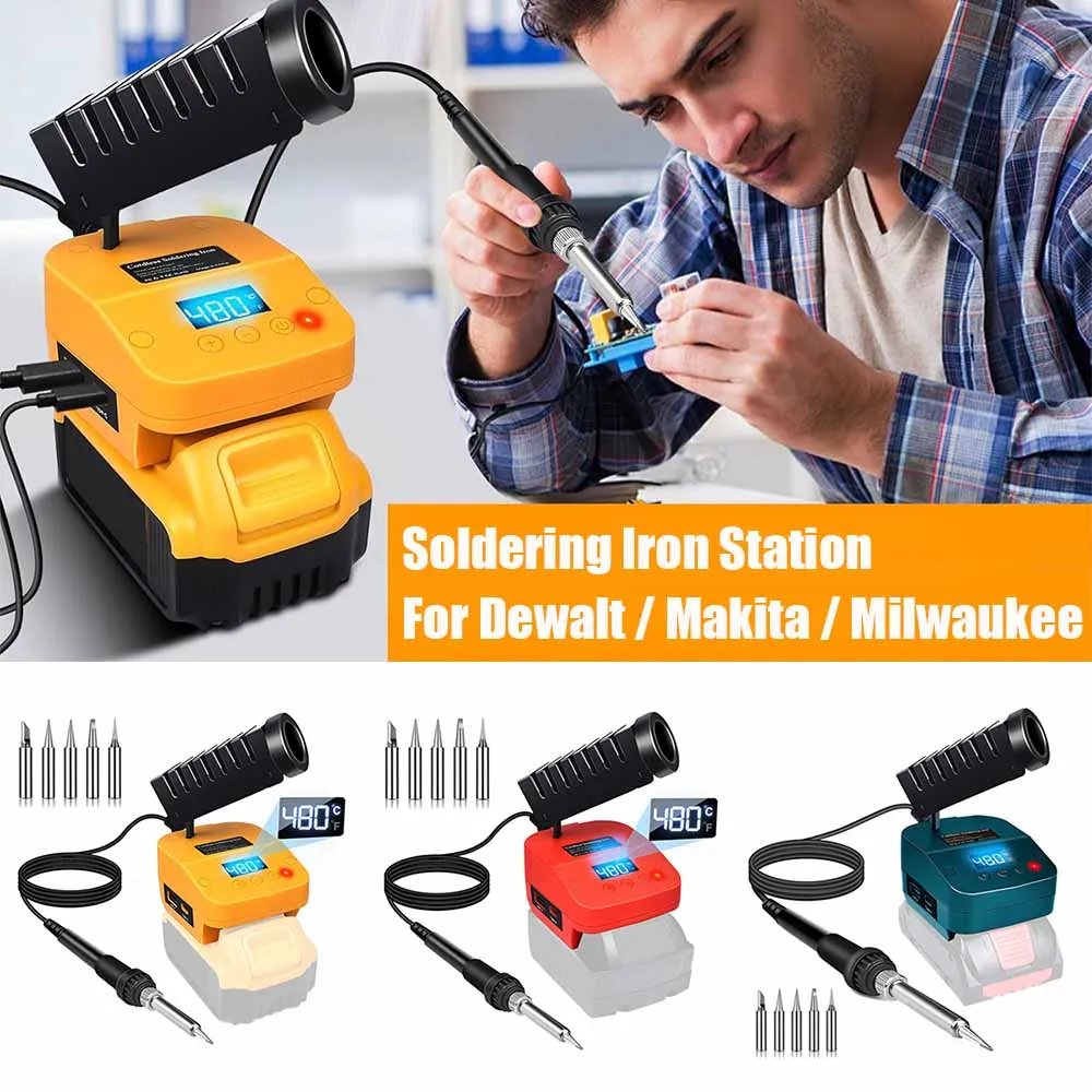 Stasiun solder listrik tanpa kabel 18V untuk baterai DeWalt/Milwaukee/Bosch, alat solder yang dapat disesuaikan untuk perbaikan DIY