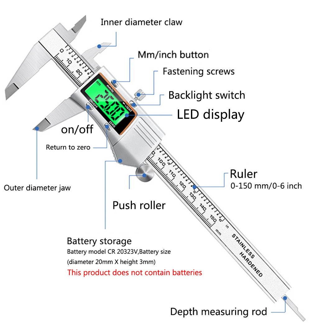 0-150mm Digital Vernier Caliper Measuring Tool Stainless Steel Metal Electronic Digital Display Caliper With Backlight Screen