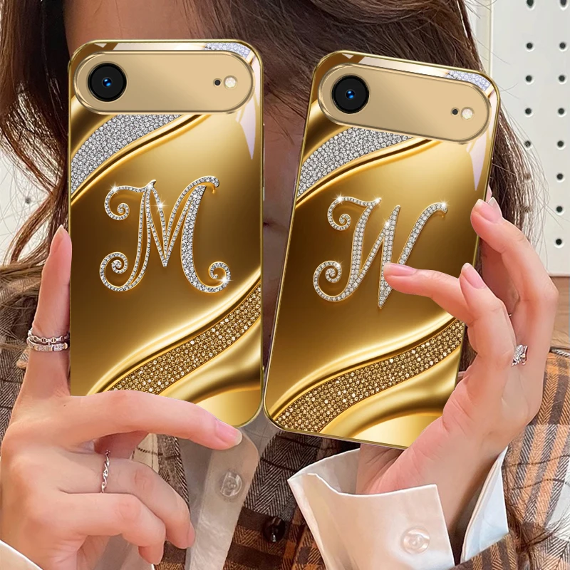 

Gorgeous letters "M W" For IPhone 17Pro Max 16 17 Pro oMax 15 Pro 14 13 Plus 12Mini 11ProMax XR 16E Air Golden glass phone case