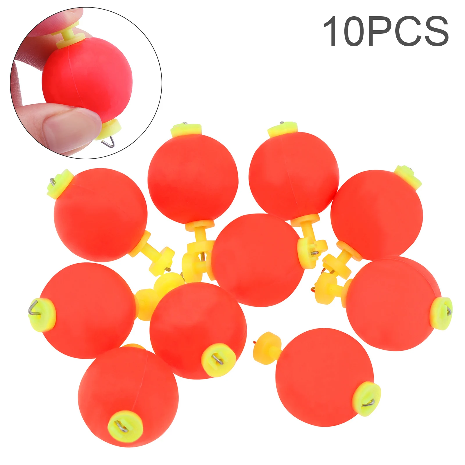 

10pcs Floats EVA Foam Red Snap Quick Installation on Floats Round Fishing Bobber Spring Buckle Float