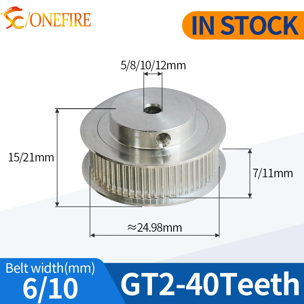 40 Teeth 2GT Aluminium Timing Pulley Bore 5/6/6.35/8/10mm for GT2 Timing belt width 6/10mm small backlash 40Teeth 40T