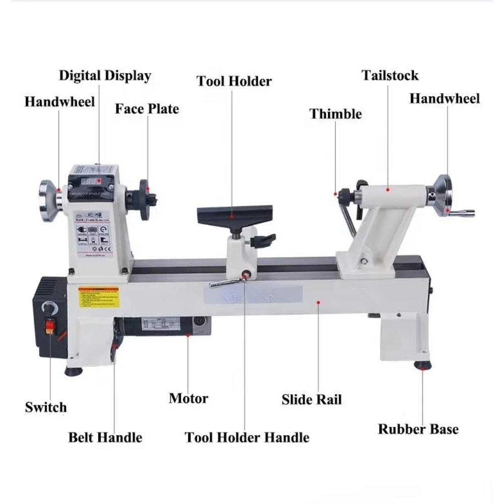 900W digital display mini woodworking lathe with a processing length of 450mm, suitable for DIY in home workshops