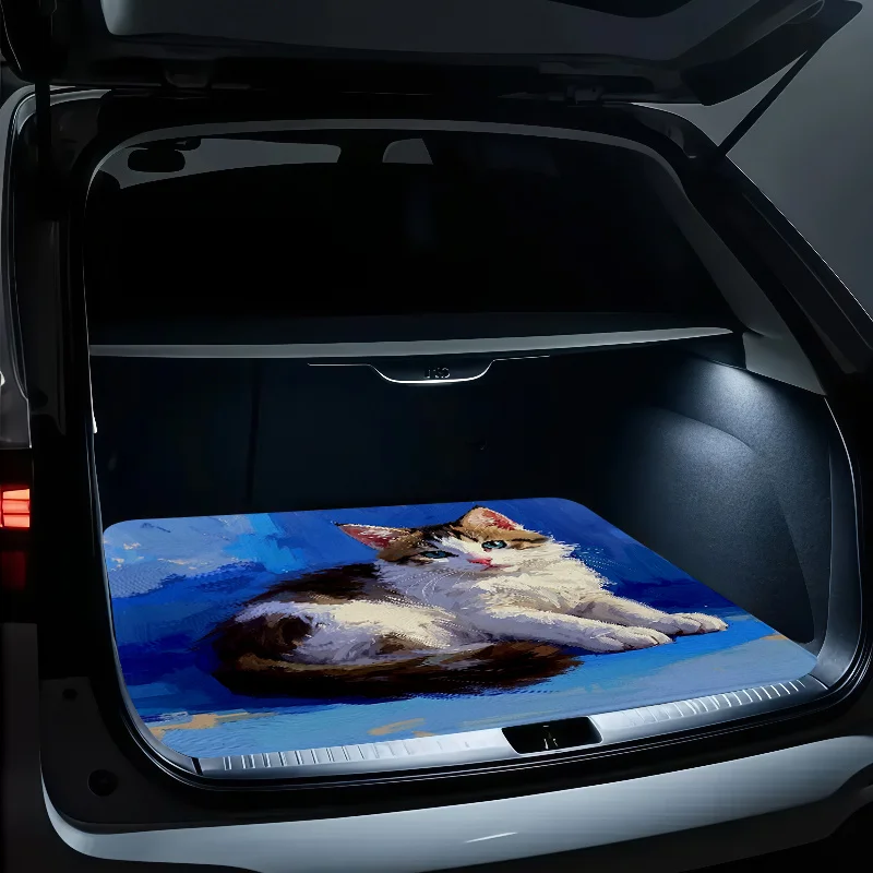 Cute Cat Print Car Trunk Mat | High-Definition, Fade-Resistant Polyester, Universally Applicable For Suvs And Sedans, Ideal For