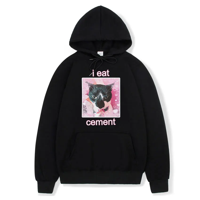 Funny I Eat Cement Cat Meme Graphic Hoodie Men Women\'s Casual High Quality Fashion Sweatshirts Kawaii Pullover Oversized Hoodies