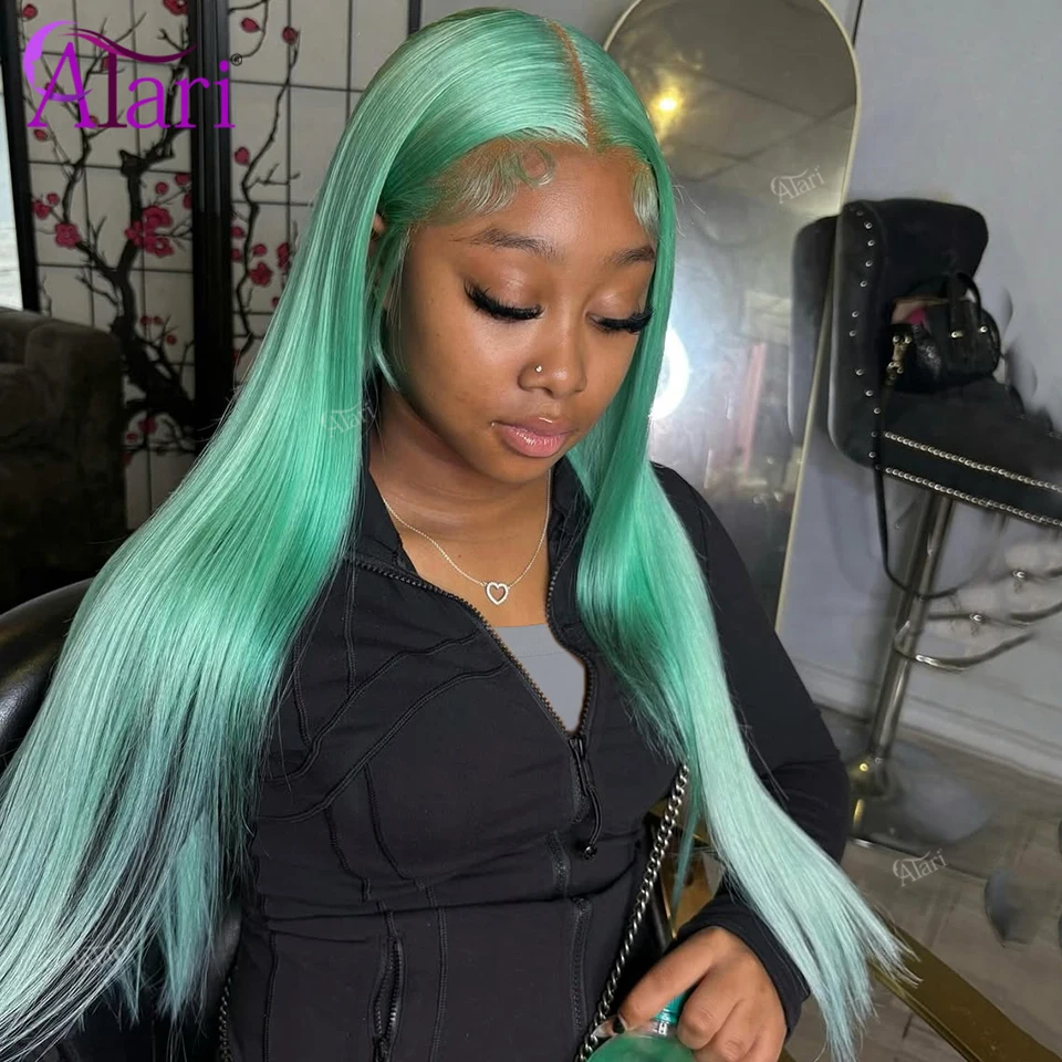 

Mint Green 13x4 13x6 Lace Frontal Human Hair Straight Wigs 613 Colored Emerald Green Body Wave Lace Front Remy Wig Pre Plucked