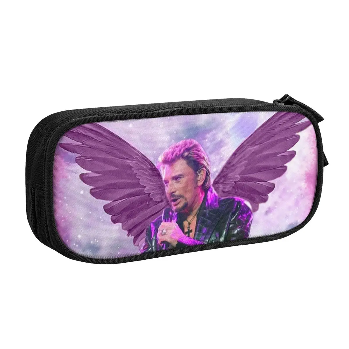 Custom Korean Johnny Hallyday Angel Wings Pencil Case for French Rock Singer Music Large Capacity Pen Bag Box School Accessories