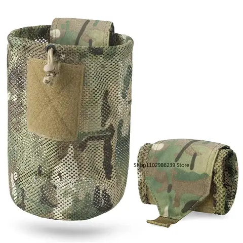 Tactical MOLLE Dump Pouch – Roll-Up Drawstring Magazine Utility Bag Folding Waist Bag with Mesh EDC Pocket for Hunting, Shooting