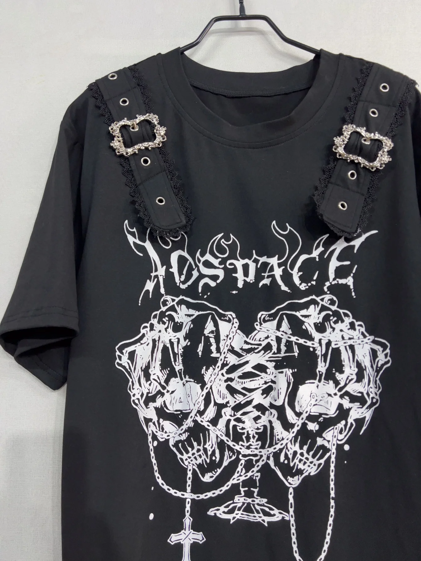 Y2k Goth Grunge Emo Skull Print Shirt Summer Women Gyaru Scene Subculture Short Sleeve Acubi T-shirt Tops 2000s Alt Clothes
