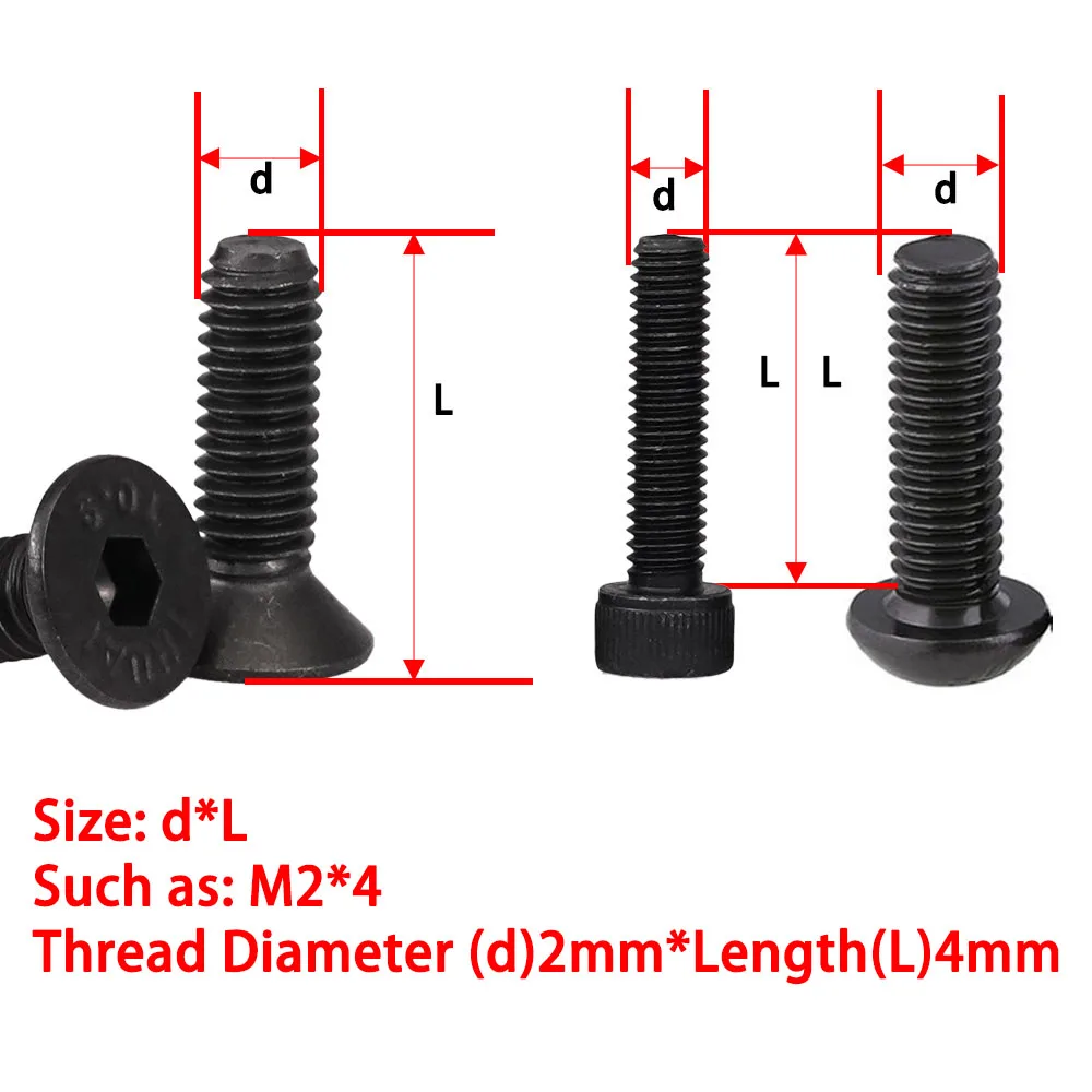Hex Socket Cap Small Bolts Nuts Kit M2 Hexagon Allen Screws Electrical Laptop Glasses PCB Bolt Metric Threaded 4mm 6mm 8mm 10mm