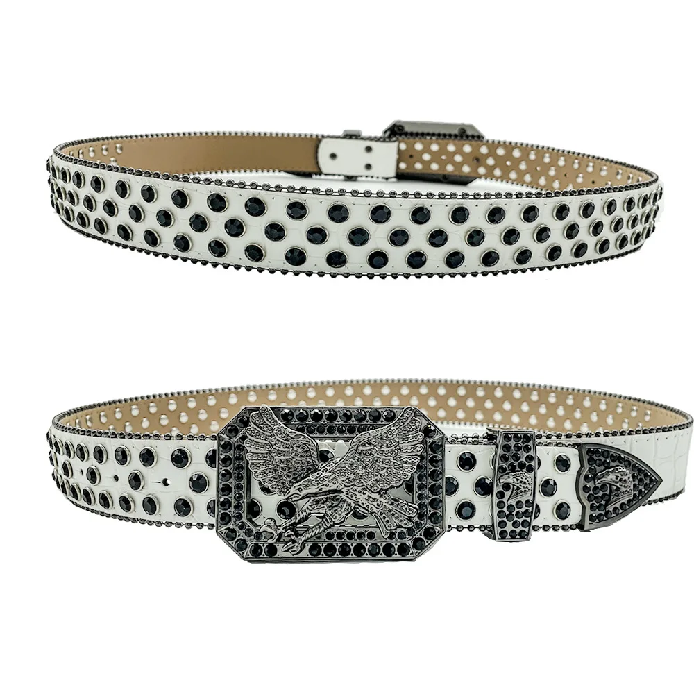 Ceinture en cuir western pour jeans, aigle, cristal, punk, diamant d'eau, mode cowboy, nouveau design, 2024