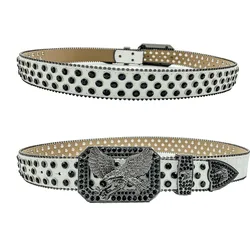 2024 New Design Western Leather Belt Eagle Crystal Punk Belt Water Diamond Fashion Cowboy Belt for jeans