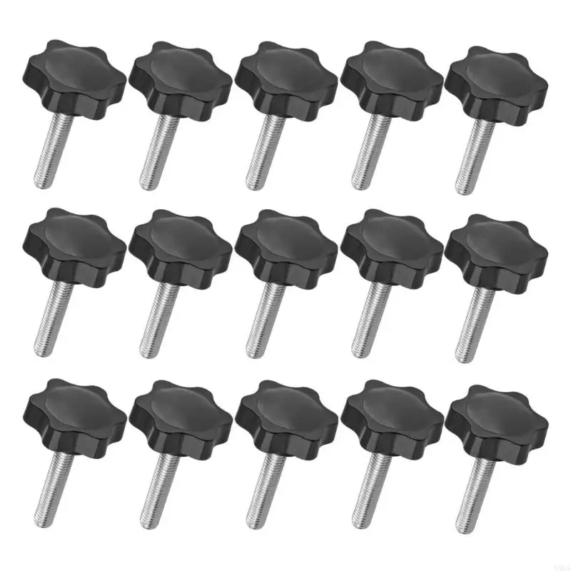 Y5GD 15Pcs 32xM6/32xM8 Plum Shaped Plastic Head Clamping Knob Thread Grip Clamping Screws Knob Star Shaped Clamping Knob