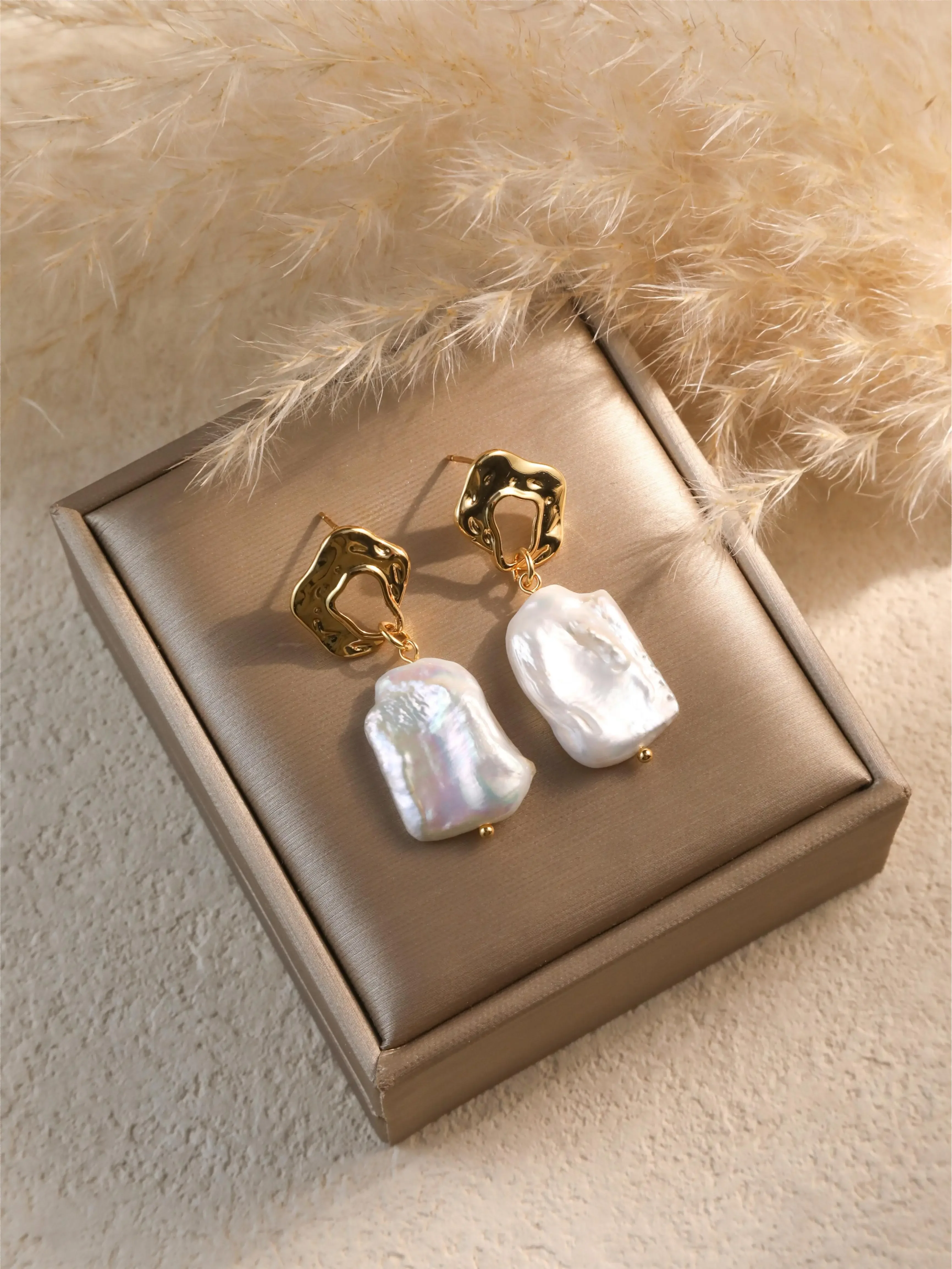 Elegant Organic Shape Baroque Pearl Drop Earrings Gold Statement Earrings for Wedding Guest Vacation Date Night