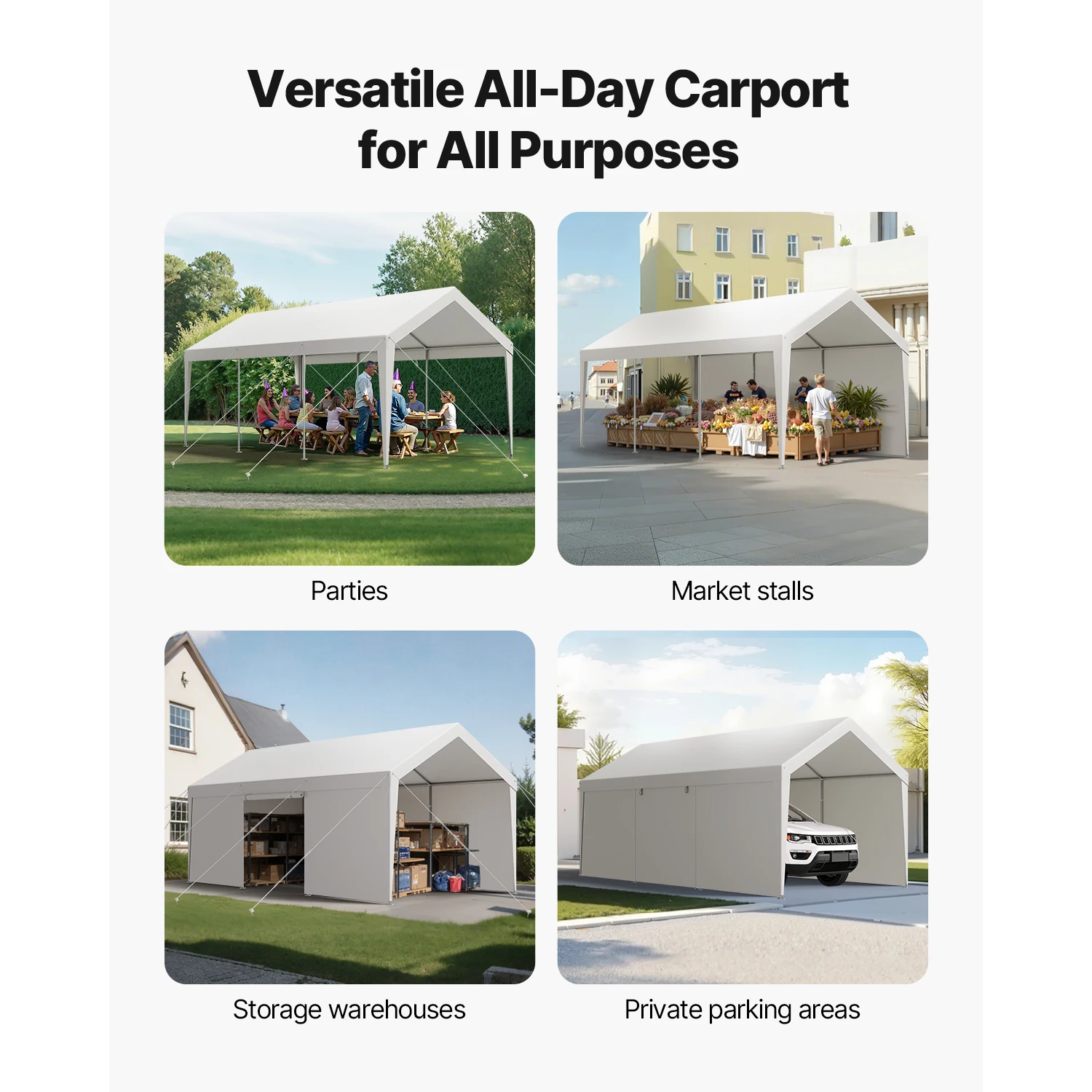 SucceBuy Carport 12x20FT مظلة السيارة الخارجية Carport المحمولة مع جدران جانبية قابلة للإزالة حماية مقاومة للماء للسيارات #3