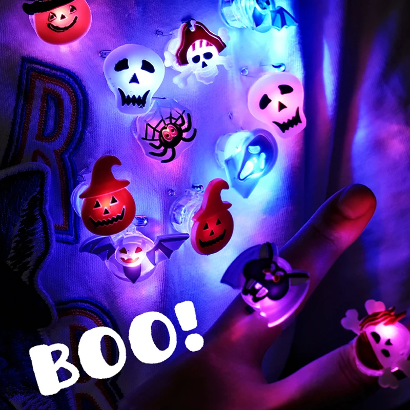 5 Stuks Nieuwe Halloween Flash Ring Partij Rekwisieten Gloeiende Pompoen Schedel Spin Ring Halloween Decor Kids Verkleden Speelgoed Spelen In De Nacht