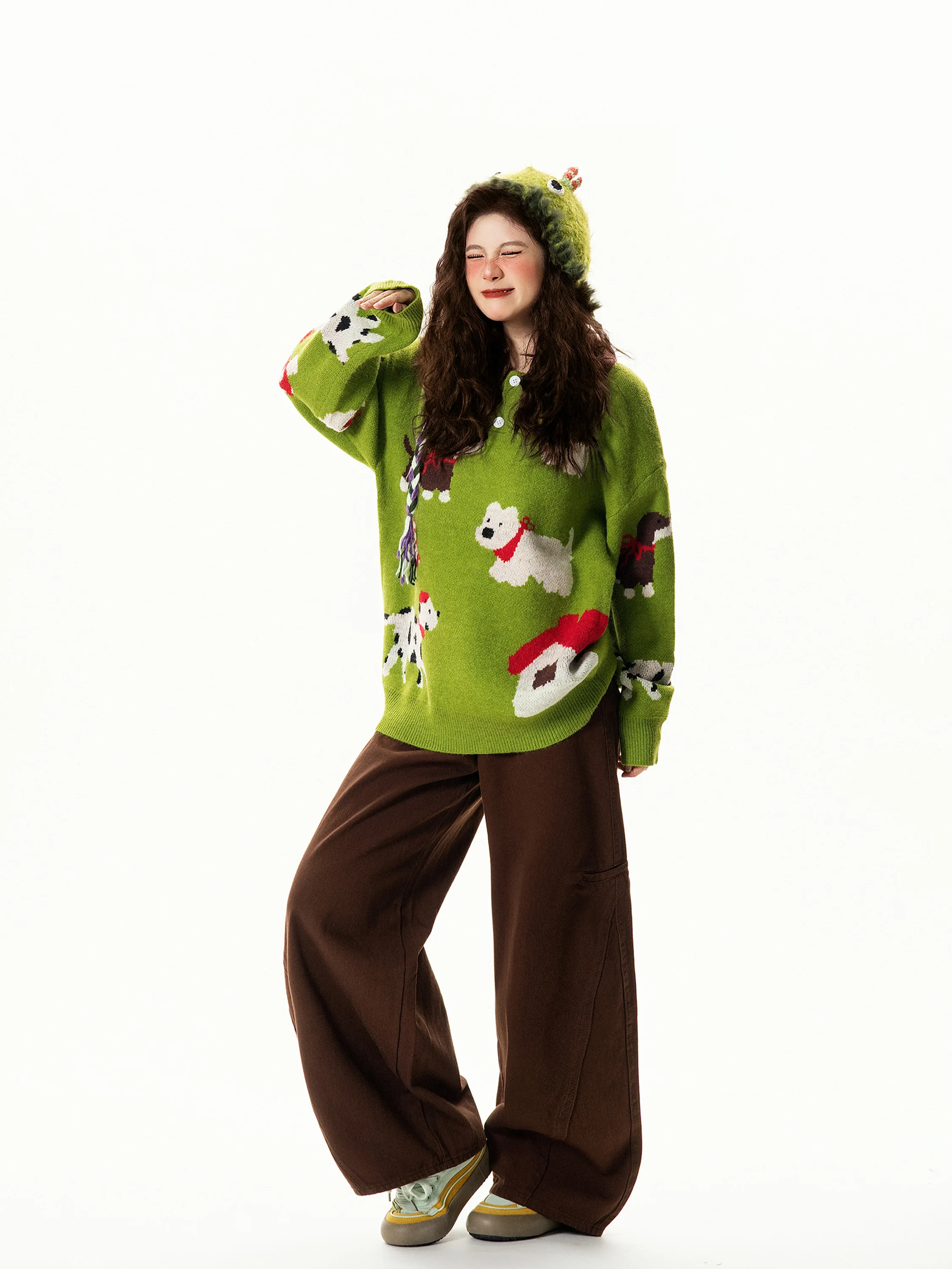 

Женский свитер в стиле ретро American Fun Dog Ne, осенне-зимний свободный универсальный вязаный свитер для ленивых, модный уличный теплый свитер