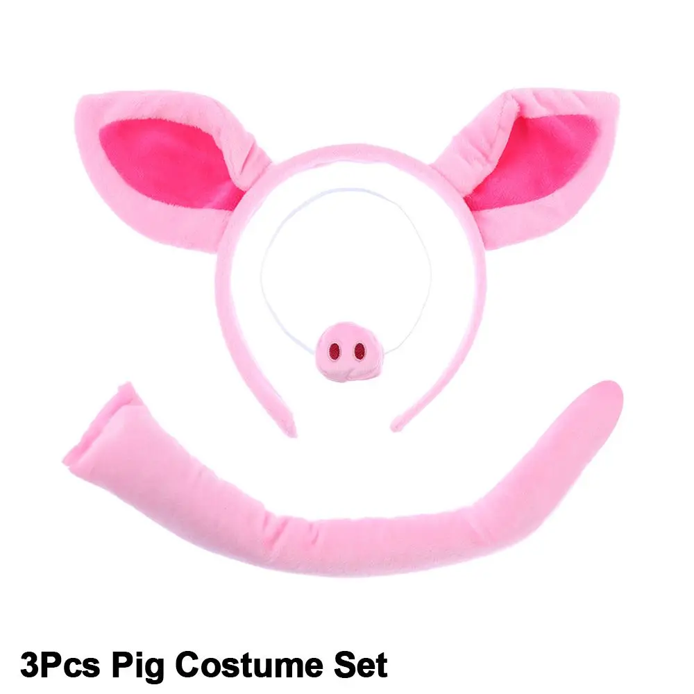 Divertido para adultos y niños, Kit de disfraz de Halloween, pajarita, orejas de cerdo, cola de nariz, diadema de vestido elegante de cerdo rosa