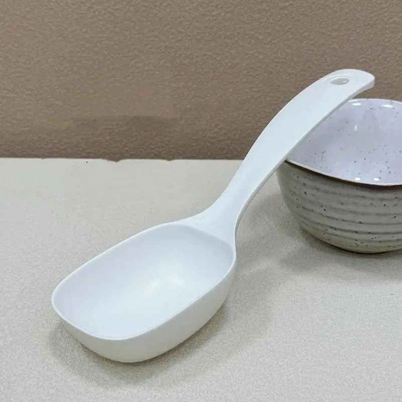 Long Handle Soup Ladle Drop Resistant Practical Large White Stirring Spoon for Restaurant Chef Cooking Use