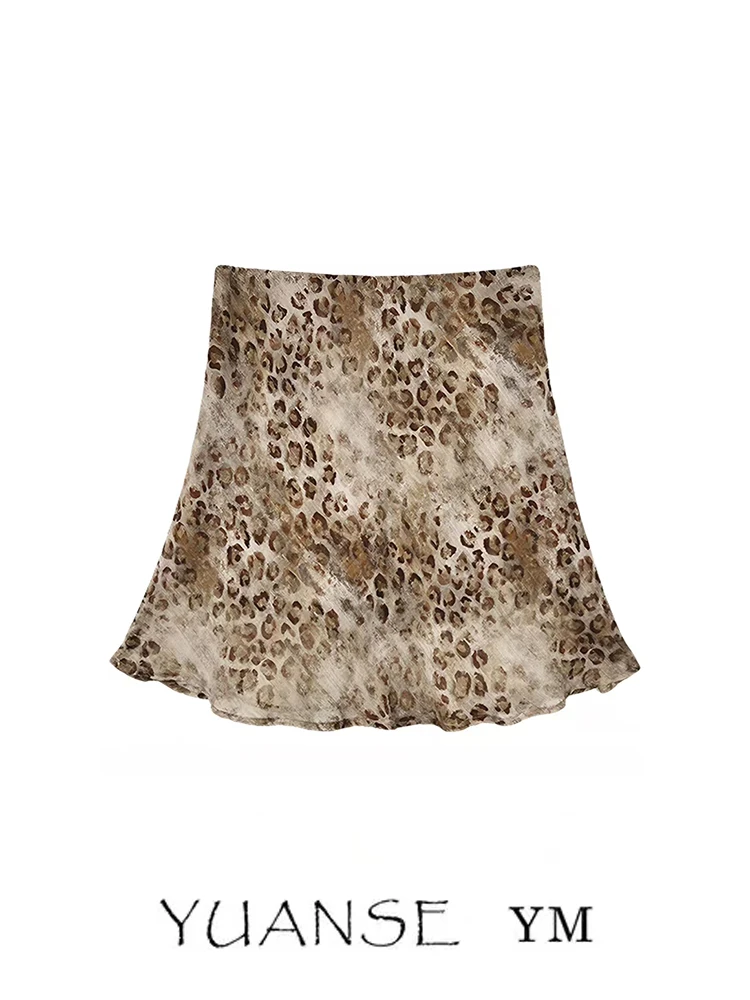 

YUANSE Caramel Leopard Print Halter Neck Dress Women's Summer Slimming A-Line Skirt Vintage Style Half-length Skirt