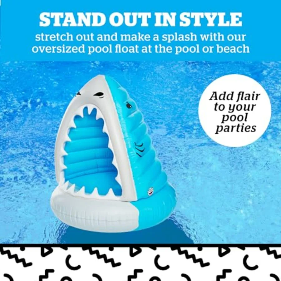 Pool party inflatable float for adults, PVC material, blue-gray color, extra-large shark-shaped design with comfortable lounge