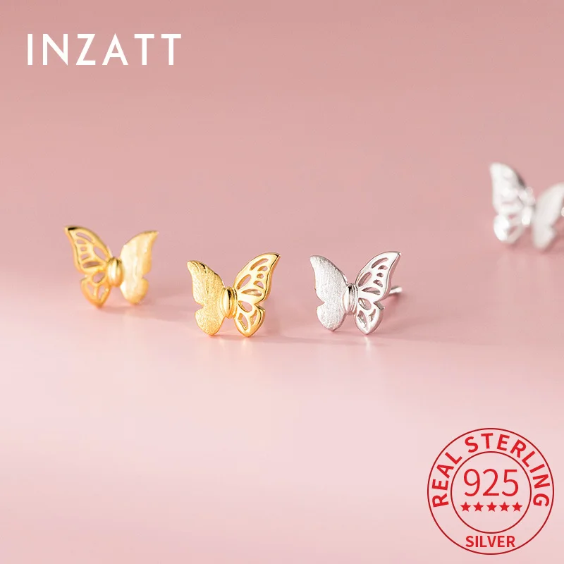 

INZATT настоящее серебро 925 пробы полые мини-серьги-гвоздики в форме бабочки для женщин милые изящные ювелирные изделия индивидуальные аксессуары