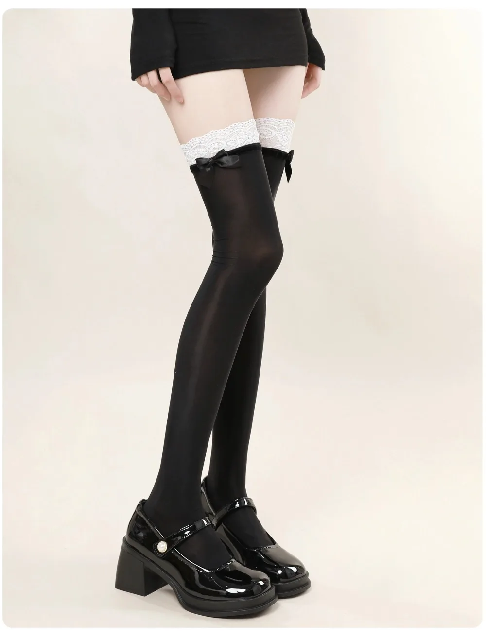 8D Ultra Sheer schwarze oberschenkelhohe Strümpfe mit Schleife, transparente Nylonstrümpfe für Damen, elegante Socken für den täglichen Gebrauch, Party, Cosplay, JK, Lolita – Detail 37
