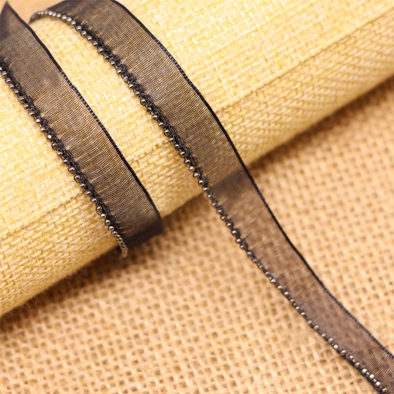 5Yard Beaded Chain Trimming White Black Organza Tape Sewing Beads Lace Edge For Clothing Dress Making Handmade Accessories