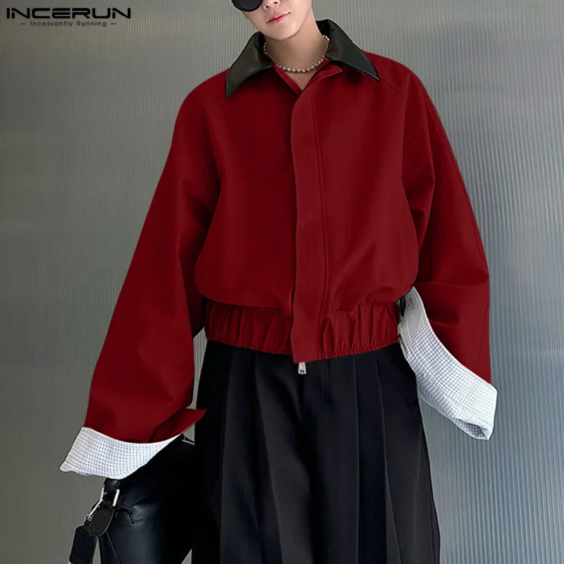 

Men Jackets Patchwork Lapel Long Sleeve Zipper Casual Male Coats Streetwear Fashion Jackets Outerwear Men Korean Style INCERUN