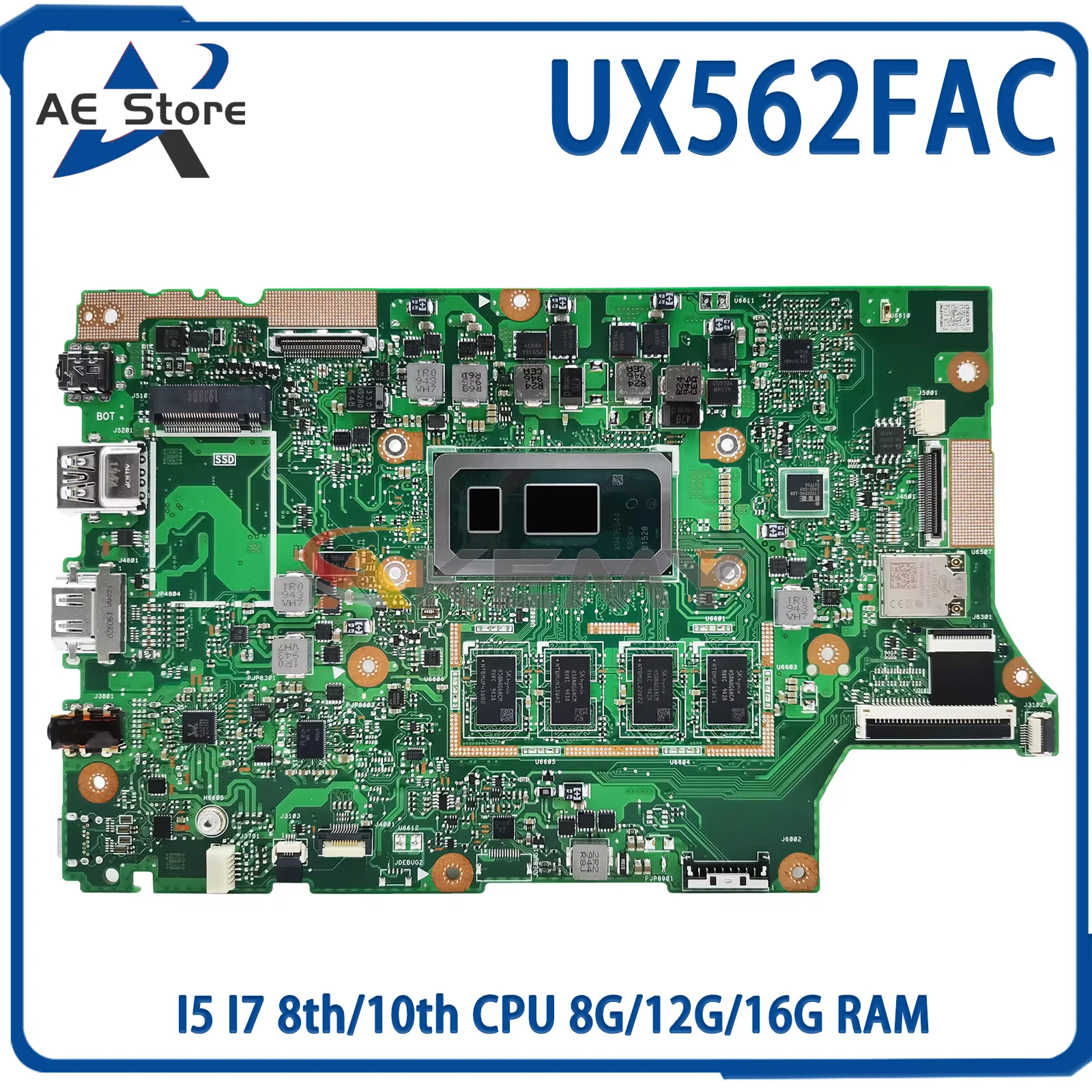 

AE Store UX562FAC Laptop Motherboard For ASUS ZenBook UX562F UX562FA Q526FA Q526FAC Mainboard I5 I7 8th/10th CPU 8G/12G/16G RAM