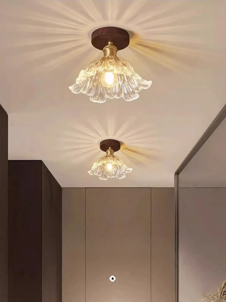 

Винтажный стеклянный потолочный светильник из орехового дерева для прихожей, спальни, коридора, ретро-чердака, магазин, светильники для ресторана, светильник