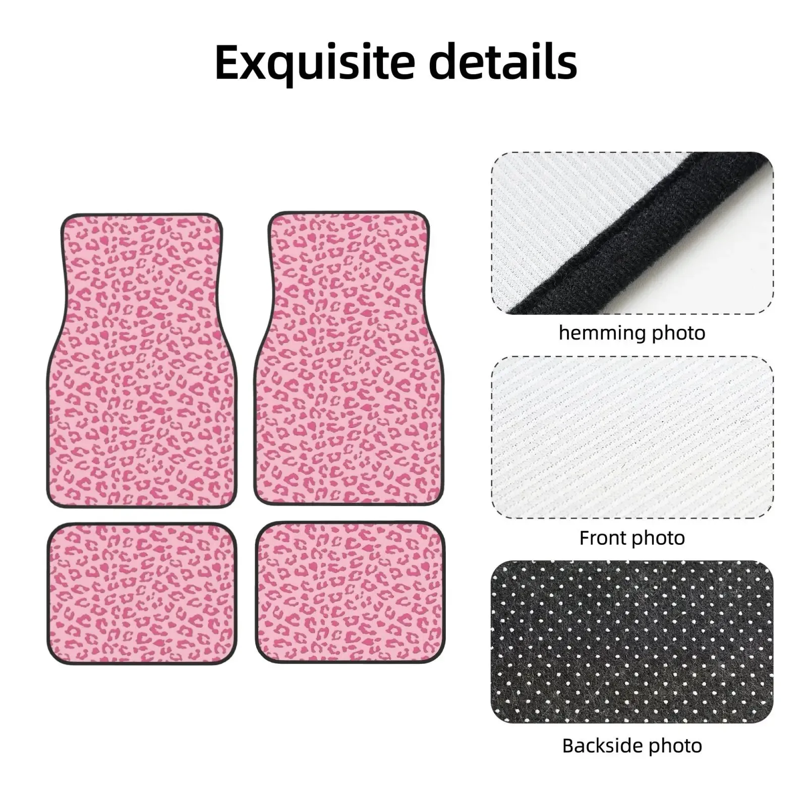 

Pink Leopard Print Car Floor Mats of 4 Pcs Non Slip Front Rear Rubber Foot Mats Carpets Floor Protection Mats Fits Most Vehicles