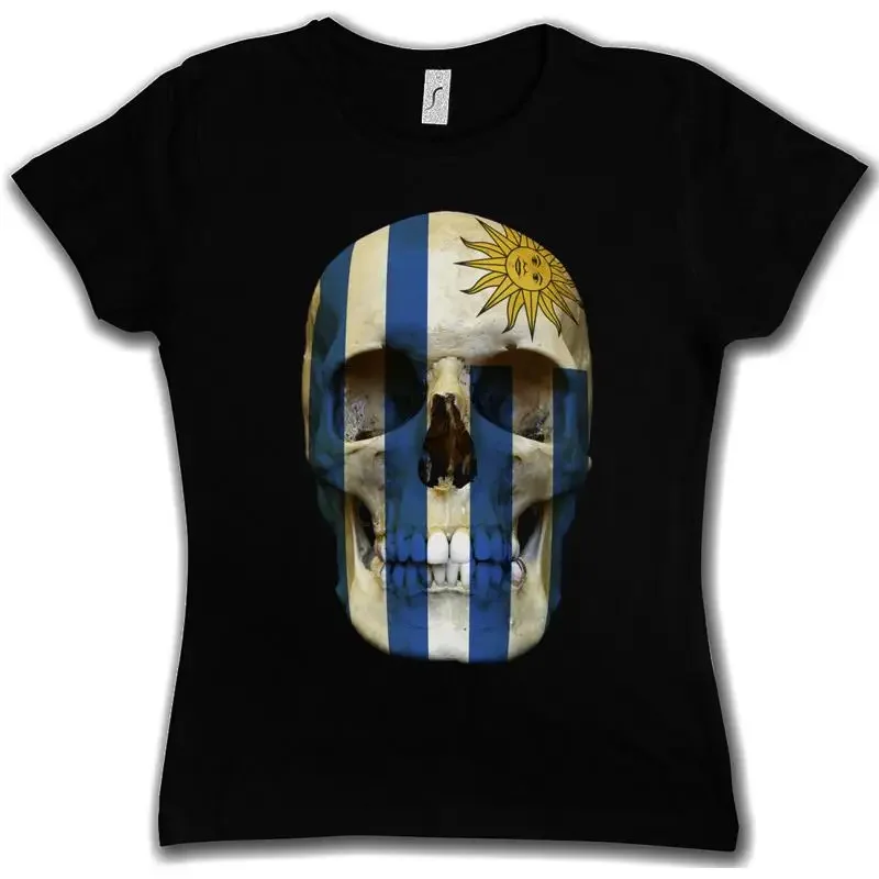 

Футболка женская с флагом Уругвая и черепом, в стиле байкерской MC, с надписью Banner