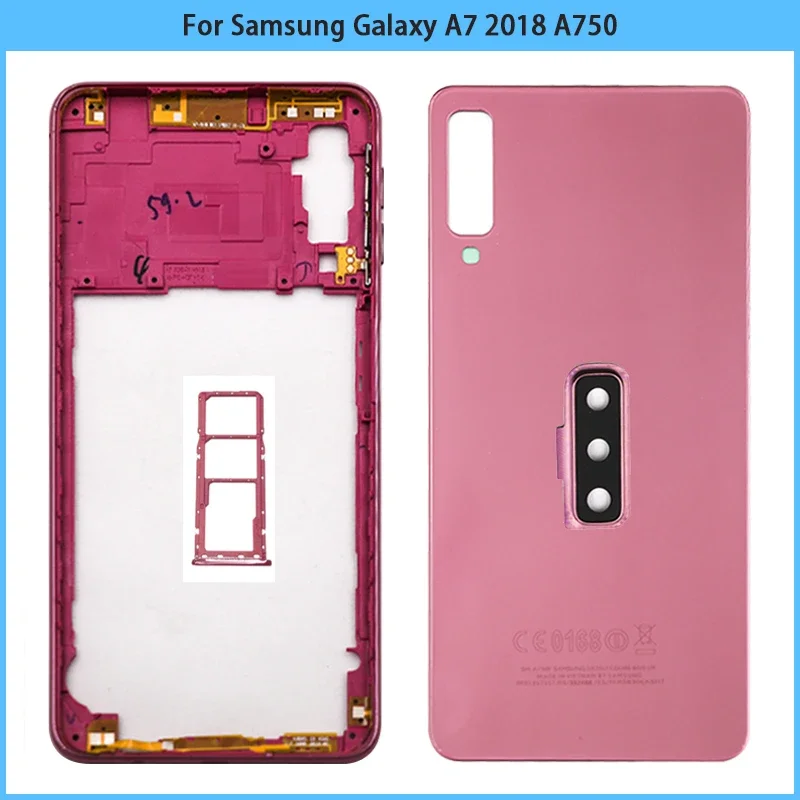 New For Samsung Galaxy A7 2018 A750F SM-A750 A750F Middle Frame Battery Back Cover Rear Door Housing Case Sim Card Tray Replace