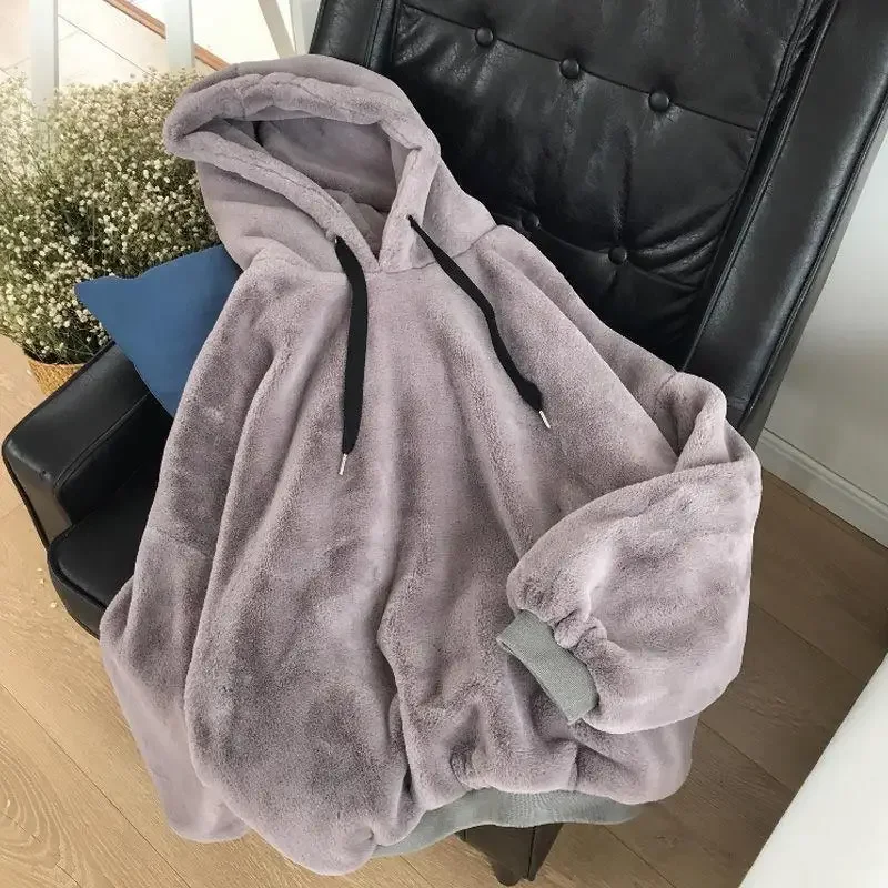 الخريف الشتاء الصوف مبطن مقنعين البلوز للرجال العصرية فضفاضة تناسب طويلة الأكمام الدافئة أفخم سترة الخمول نمط أعلى مشهد غير رسمي #2