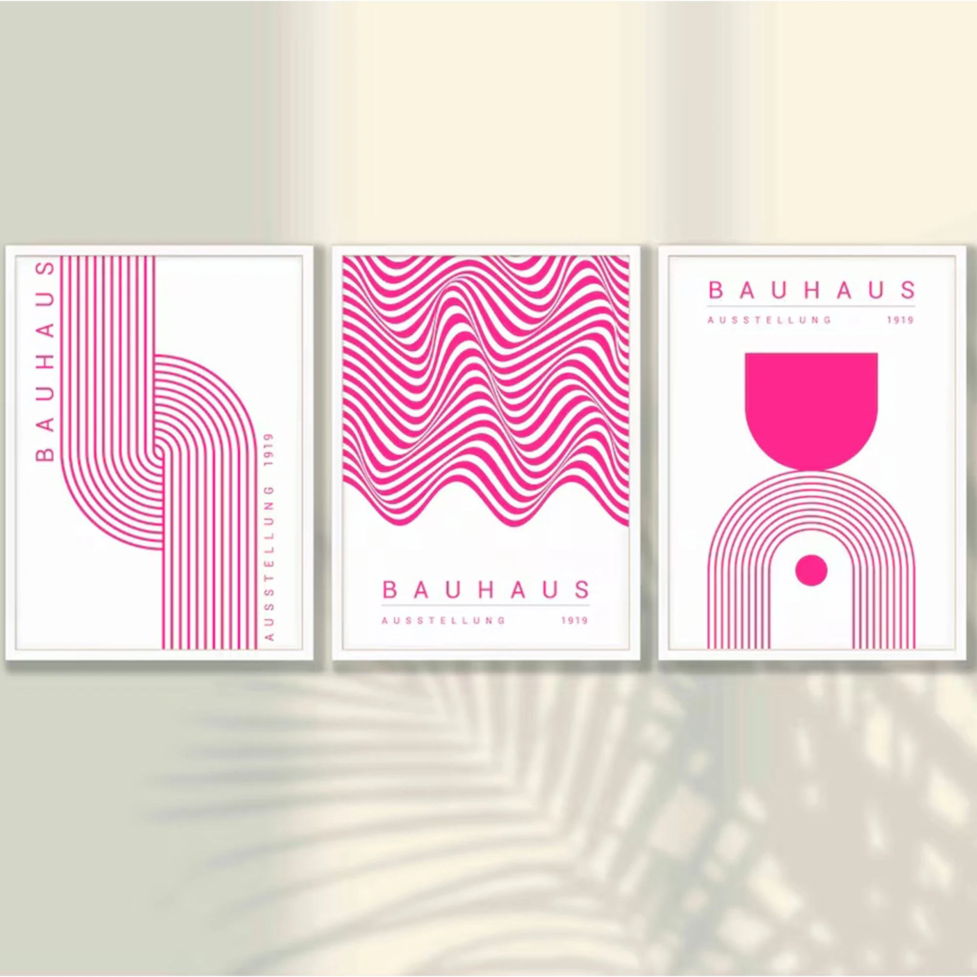 3pcsModern Pink Bauhaus Abstract Lines Wall Art Print Canvas Painting Poster Picture For Living Room,Bedroom Home Decor