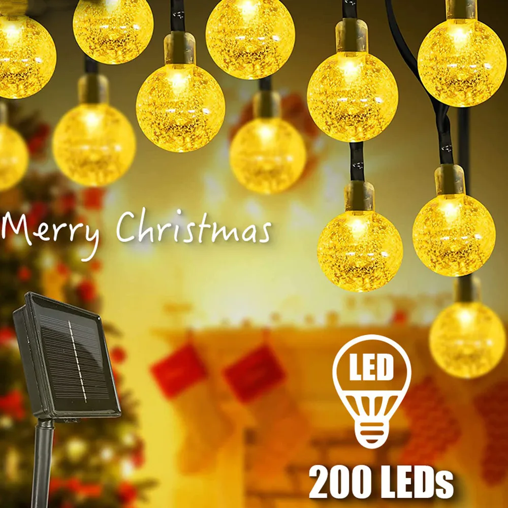 

200 Led Solar String Lights Outdoor Crystal Fairy Light Chritmas Garland 8 Modes Waterproof Patio Light for Garden Party Decor