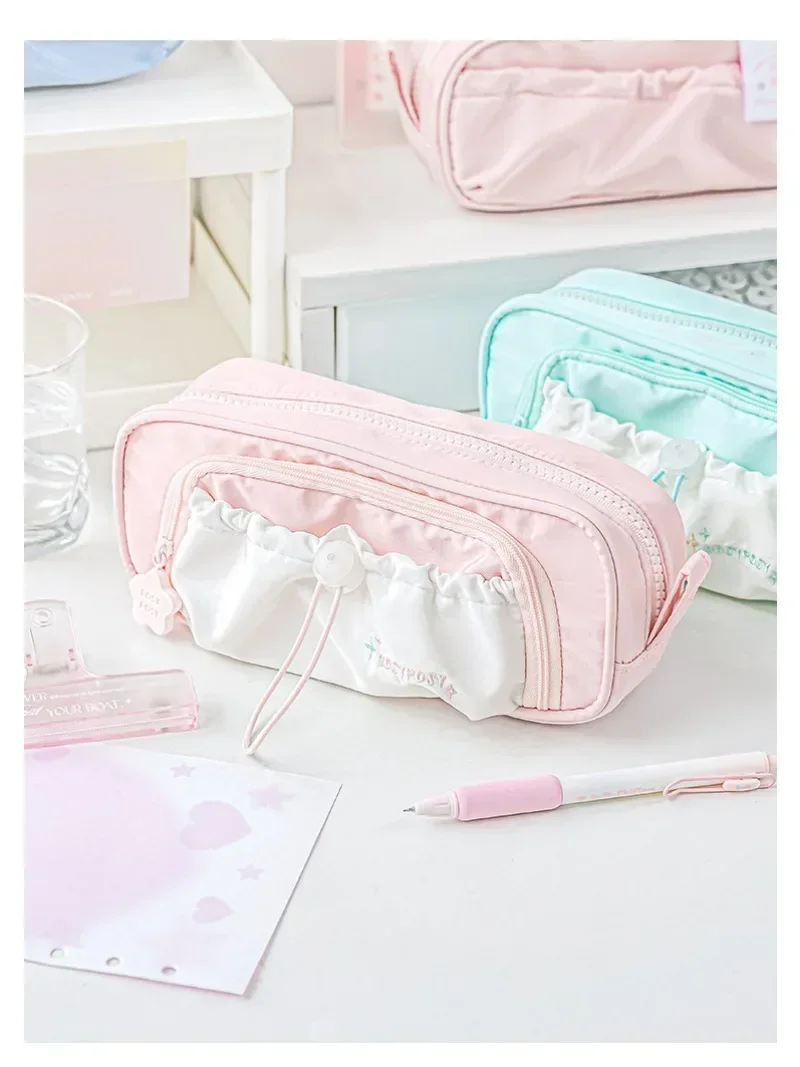 Star Drawn Rope Pencil Bag High Aesthetic Value Women's Double Layer Large Capacity Ins Style Stationery Box