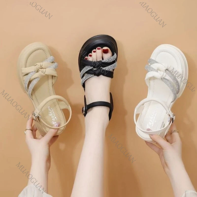

Summer Fashion Women's Sandals Roma Cross Strap High Heel Thick Platform Shoes French Style Dress Party Comfort Ladies Footwear