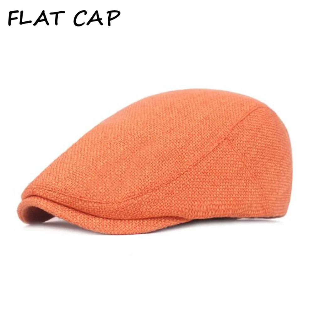 

FLAT CAP Orange Mens Beret Hat Cotton Linen Duckbill Ivy Cap Vintage Solid Classic Autumn Beret Cabbie Cap Unisex Adjustable