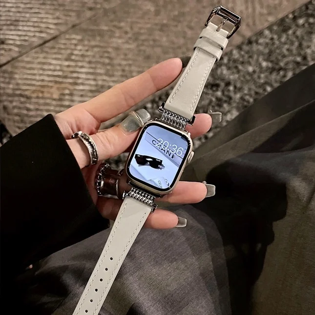 تصميم جديد الساطع الفاخرة حزام ل سلسلة ساعة 8 7 se 6 5 4 الجلود + المعادن ربط الفرقة ل iWatch 41 مللي متر 45 مللي متر 40 مللي متر 44 مللي متر 49 مللي متر الفرقة