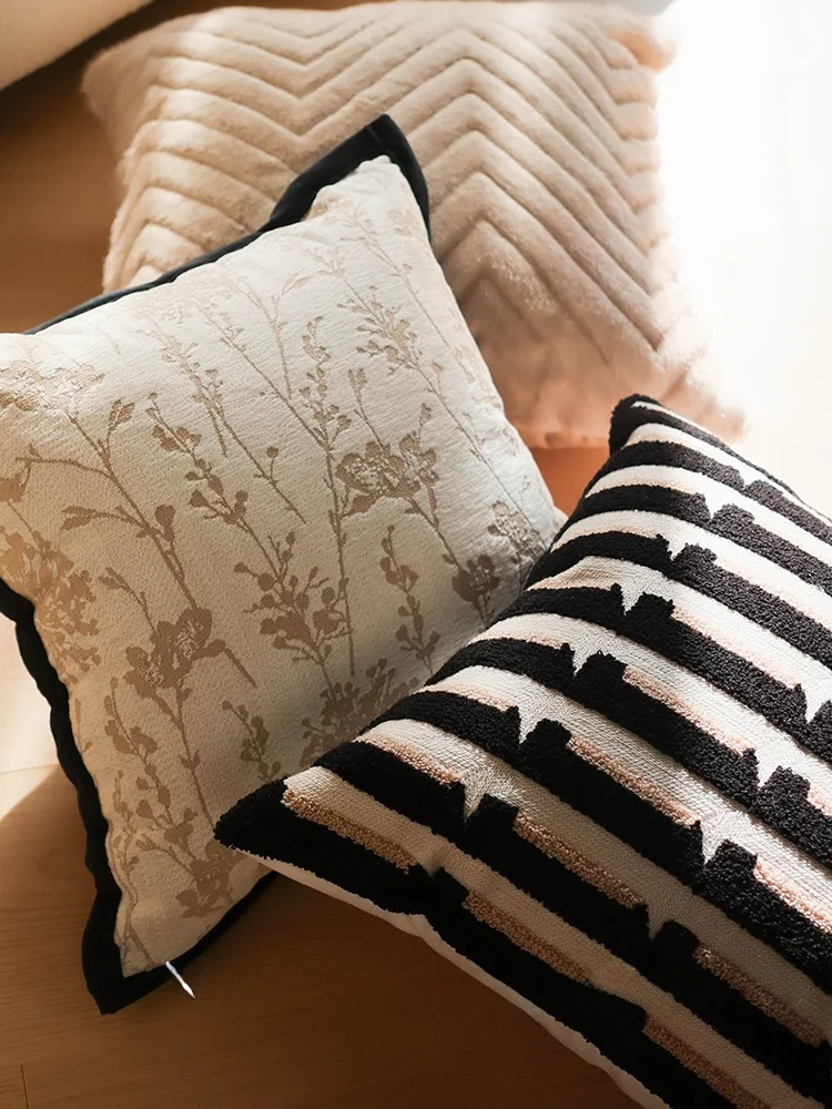 Modern Minimalist Style Plush Leather Pillowcase Sofa Living Room Square Pillow Black Leather Lumbar Pillow Home Decor