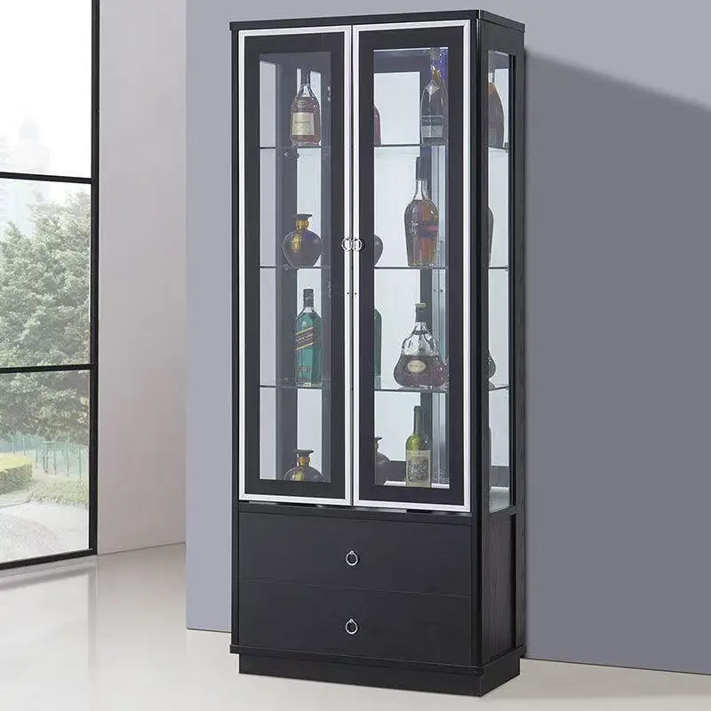 Light Luxury Modern Simple Glass Wine Cabinet Home Furniture Display Locker for Living Room or Restaurant Side Storage