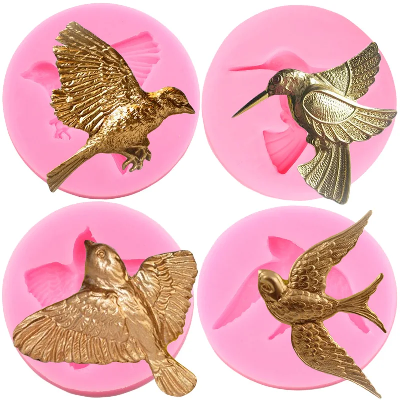 3D Birds Silicone Molds Cupcake Topper Fondant Mold Kitchen Baking Cake Decorating Tools Chocolate Candy Clay Resin Moulds