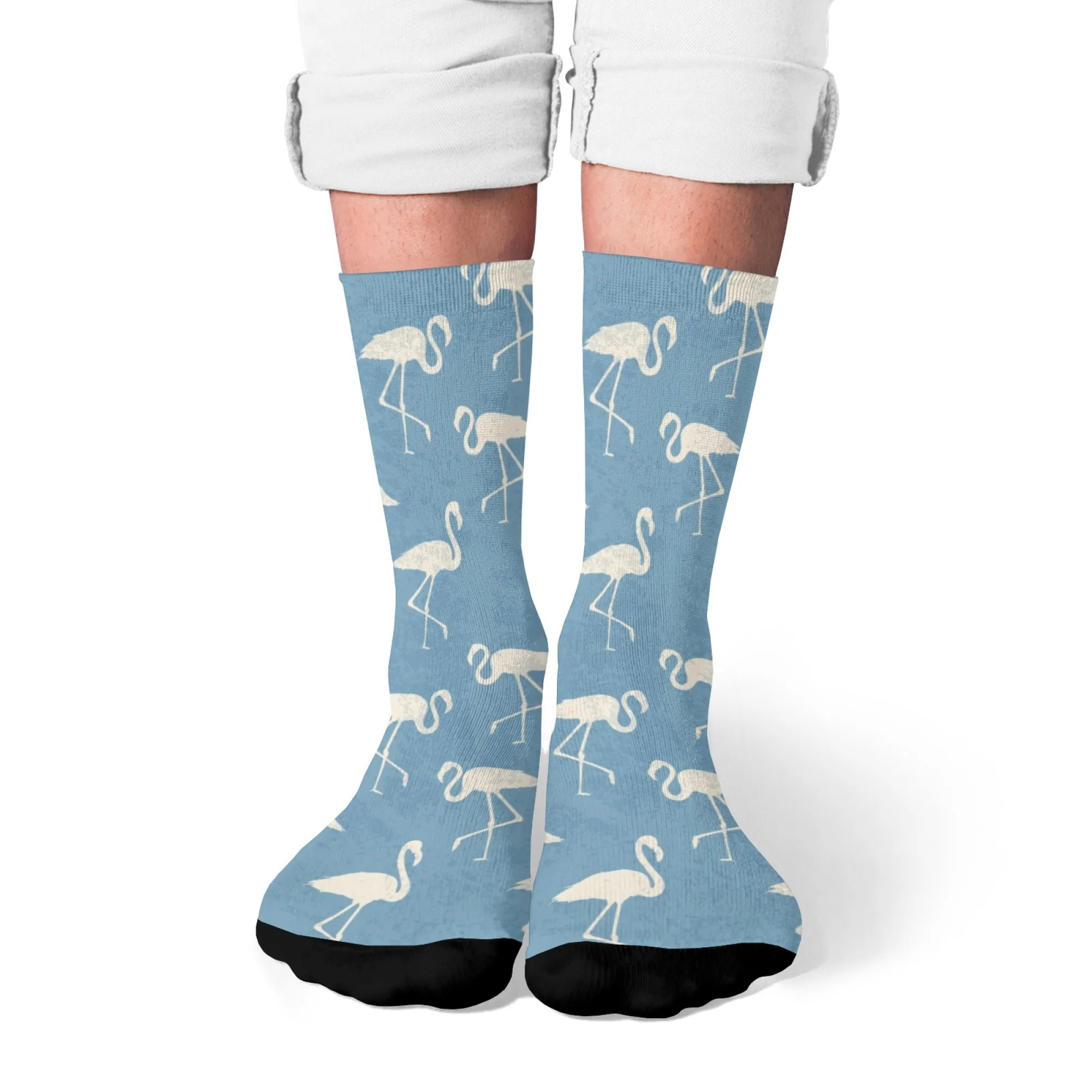 

Light blue flamingo pattern printed socks novelty Harajuku retro funny street hip-hop socks unisex fun party holiday gift