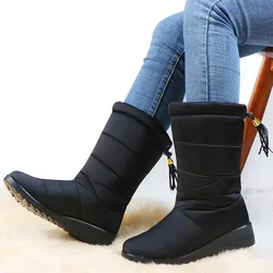 Waterproof Women's Snow Boots Fashion Tassel Cotton Shoes Soft Sole Ultra Light Warm Plush Ladies Plus Size Winter Footwear
