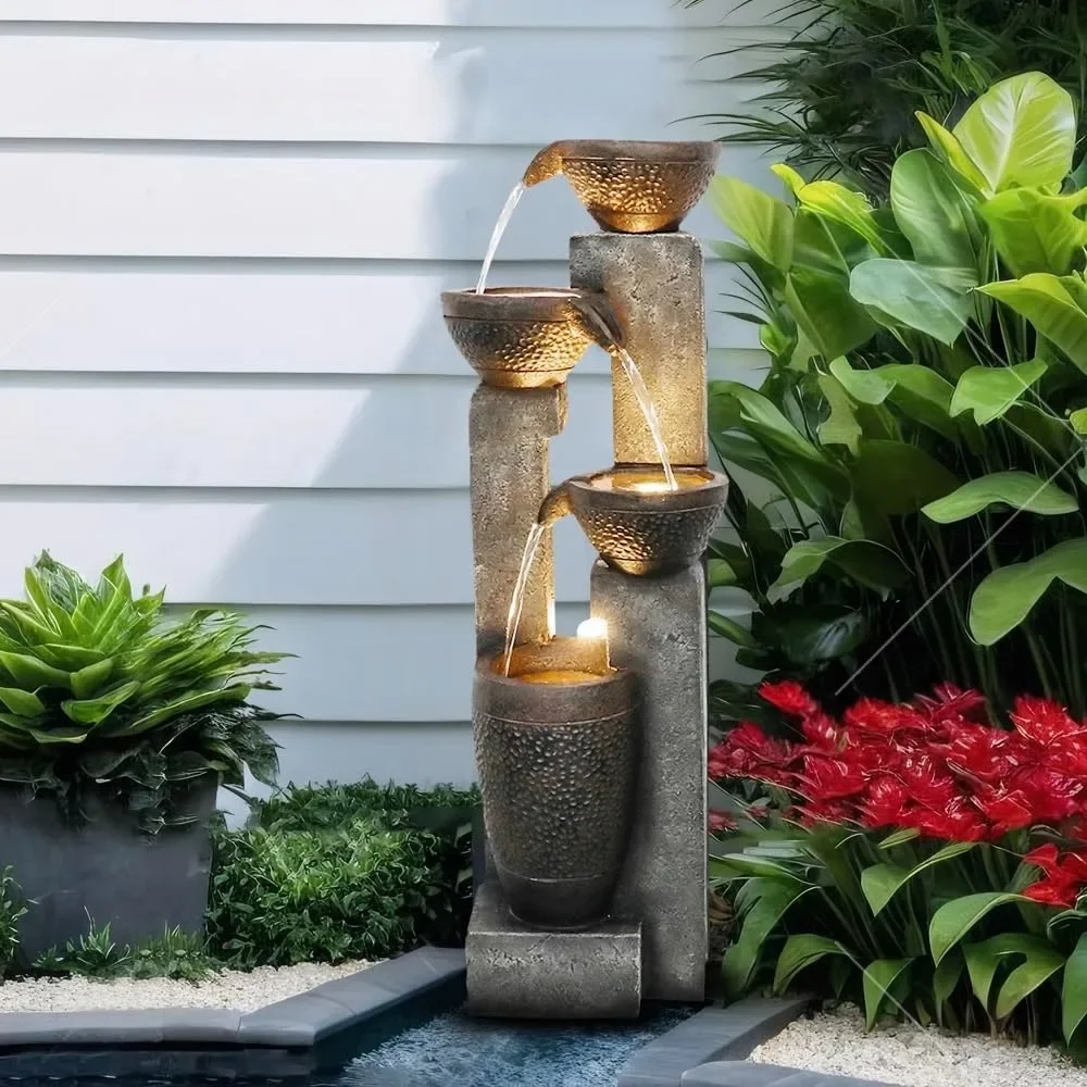 40''H 4-Tier Outdoor Garden Water Fountain Decor, Resin Fountain for Garden, Porch, Backyard and Home Art Decor