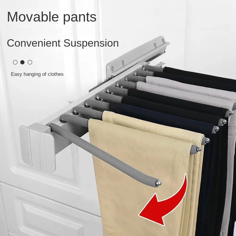 Rak celana elastis rumah tangga, rak tempat penyimpanan Anti Slip baris ganda multifungsi, rak geser dapat ditarik keluar