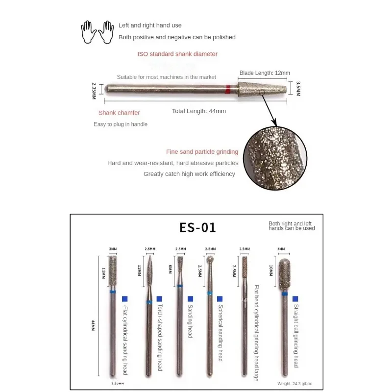 Embouts diamantés pour ponceuse à ongles électrique, 6 pièces, pour manucure et pédicure