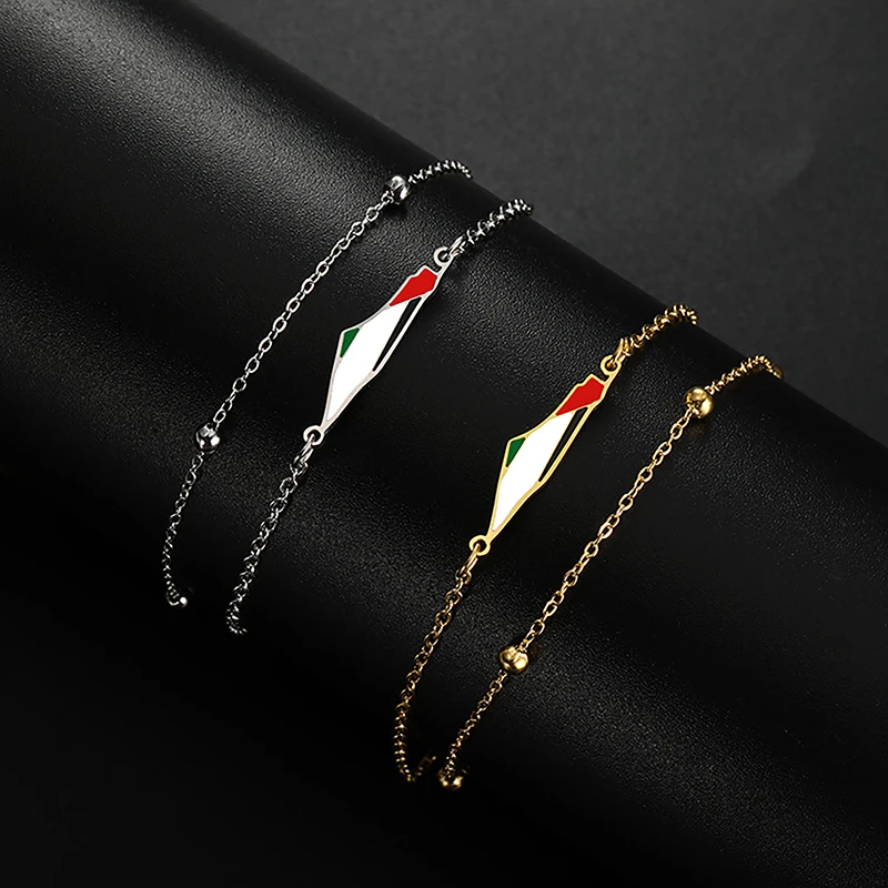 Drip Oil Map Shape Stainless Steel Bracelet Double Chain Colorful Enamel Jewelry