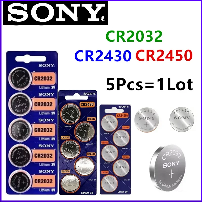 5Pcs/Lot Original SONY battery CR2032 CR2430 CR2450 Watch Toy Car Key Remote Control Button Coin Cells High quality Batteria